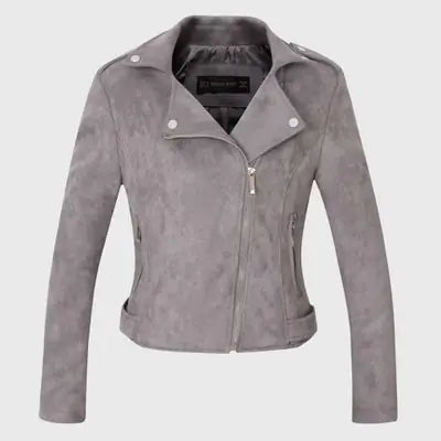Ladies Classic Retro Biker Style Leather Jacket