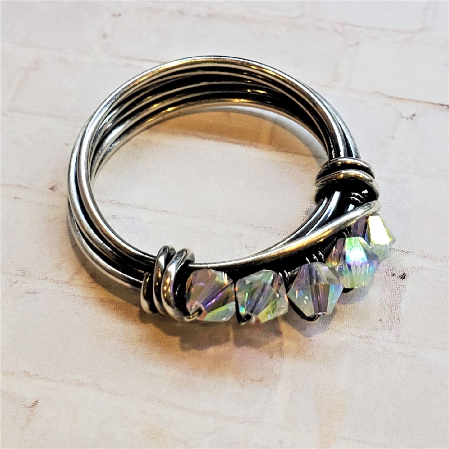 Wire Wrapped Antiqued Silver Super Sparkly Multi Band Bling Ring