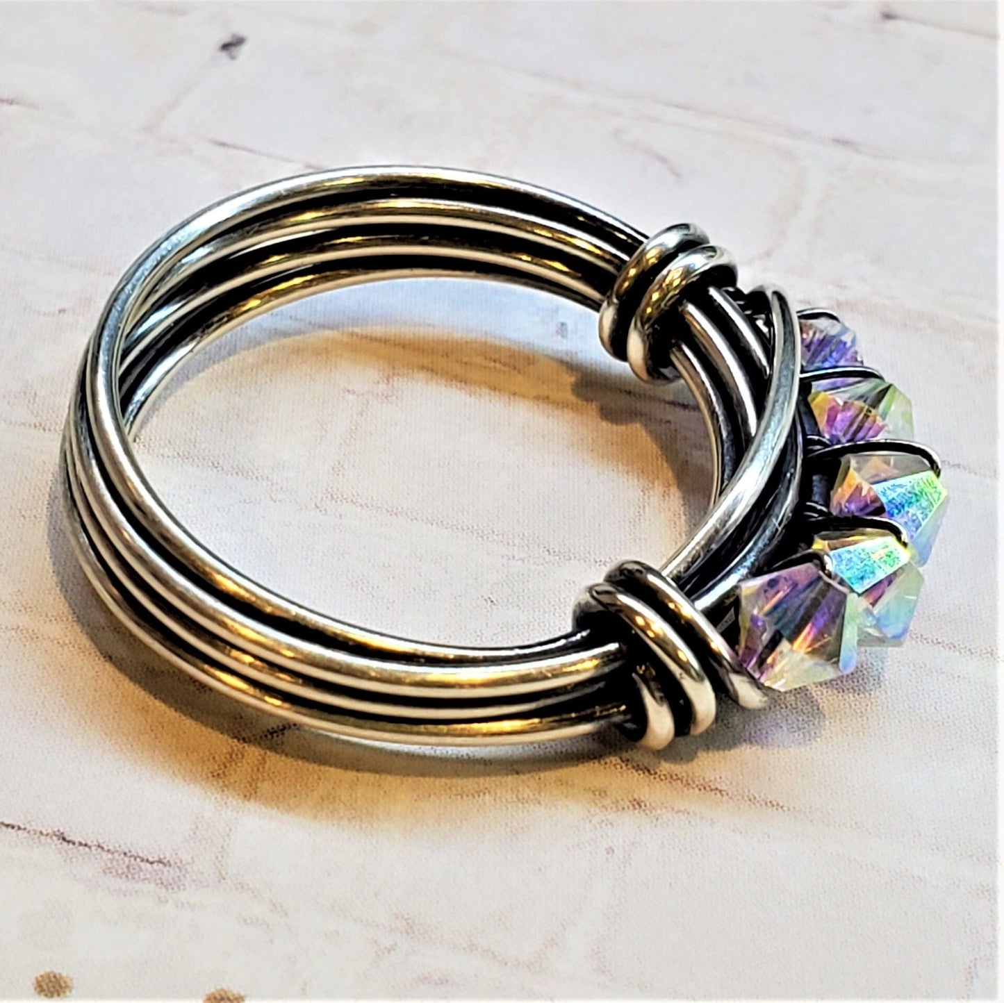 Wire Wrapped Antiqued Silver Super Sparkly Multi Band Bling Ring