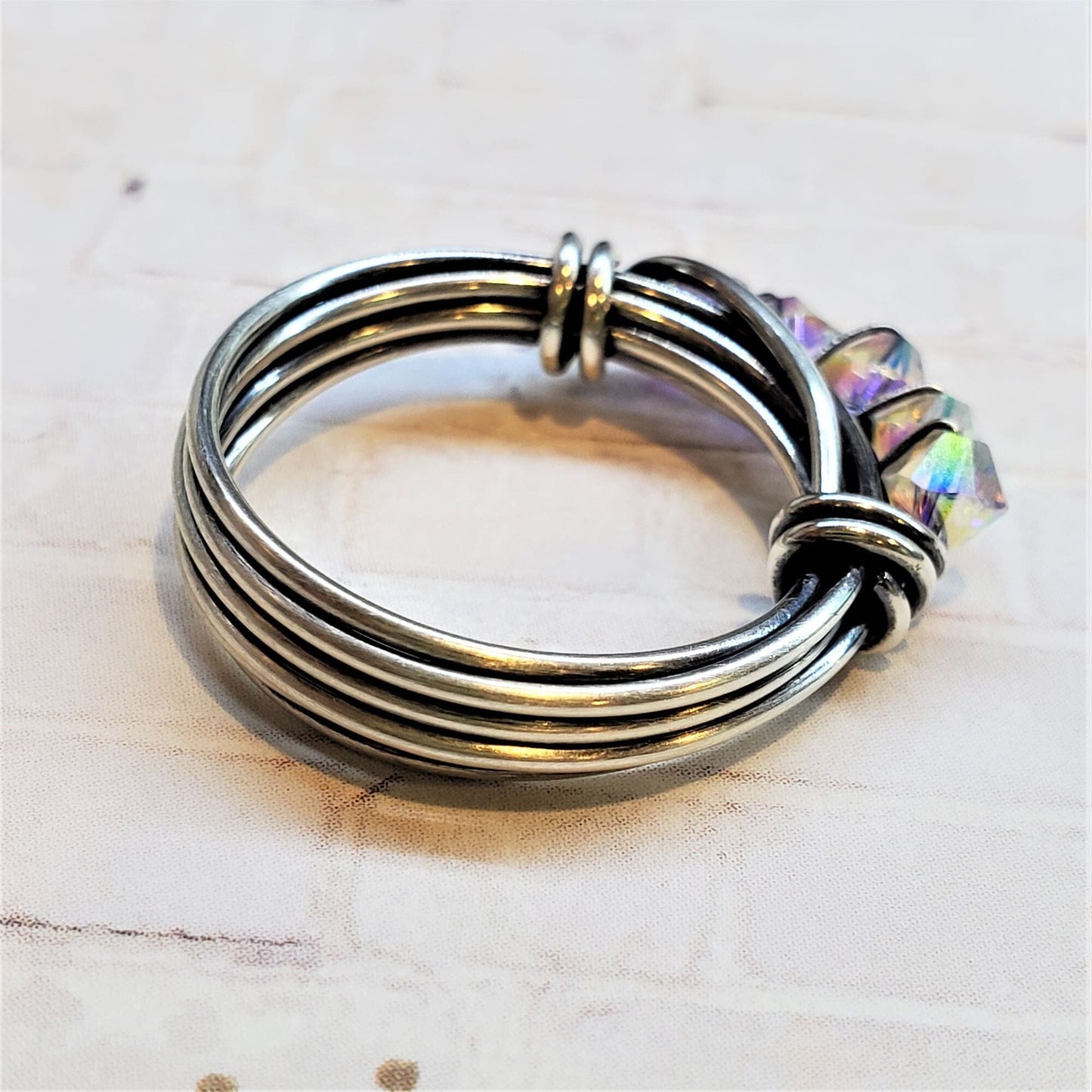 Wire Wrapped Antiqued Silver Super Sparkly Multi Band Bling Ring