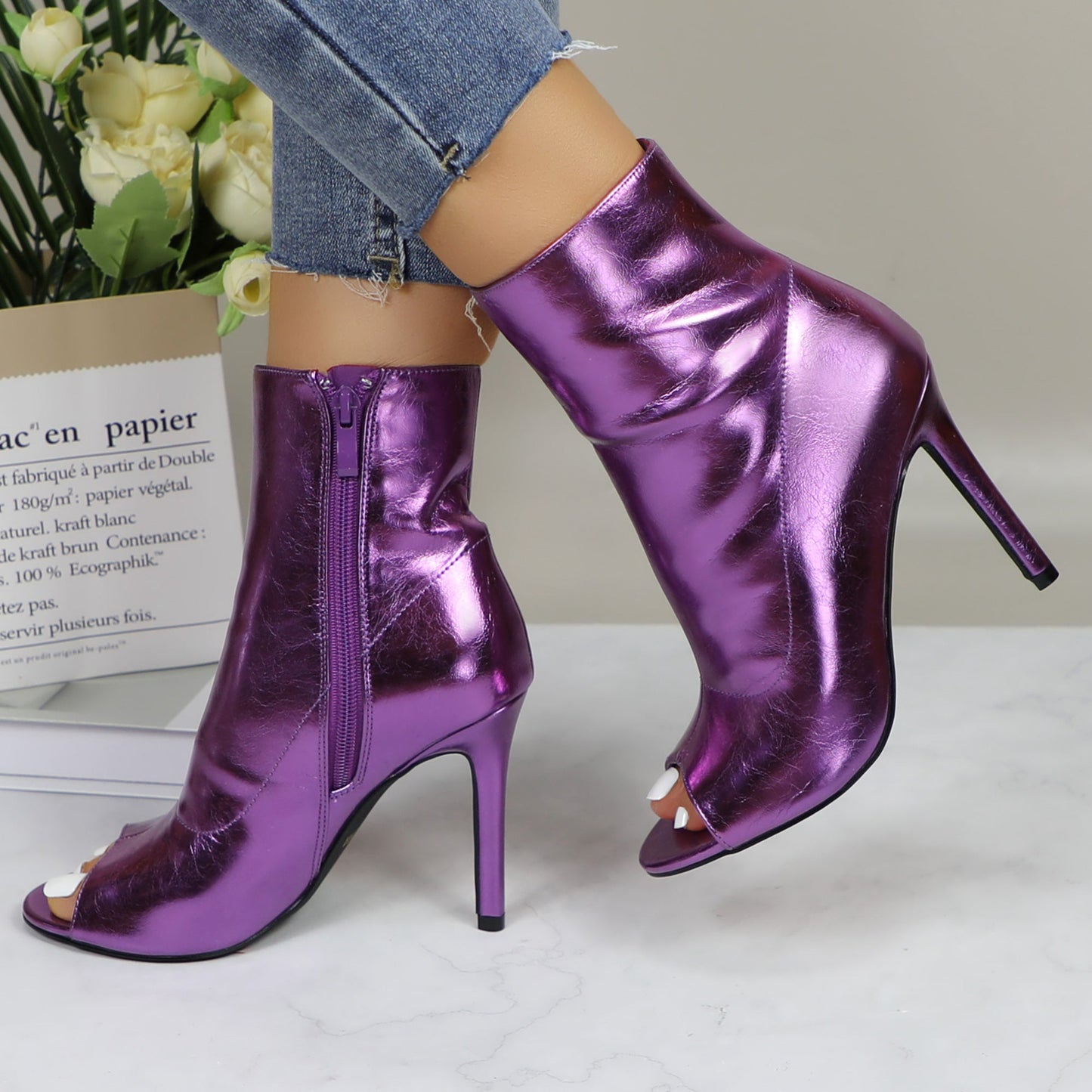 70's Inspired Metallic Stiletto Boots