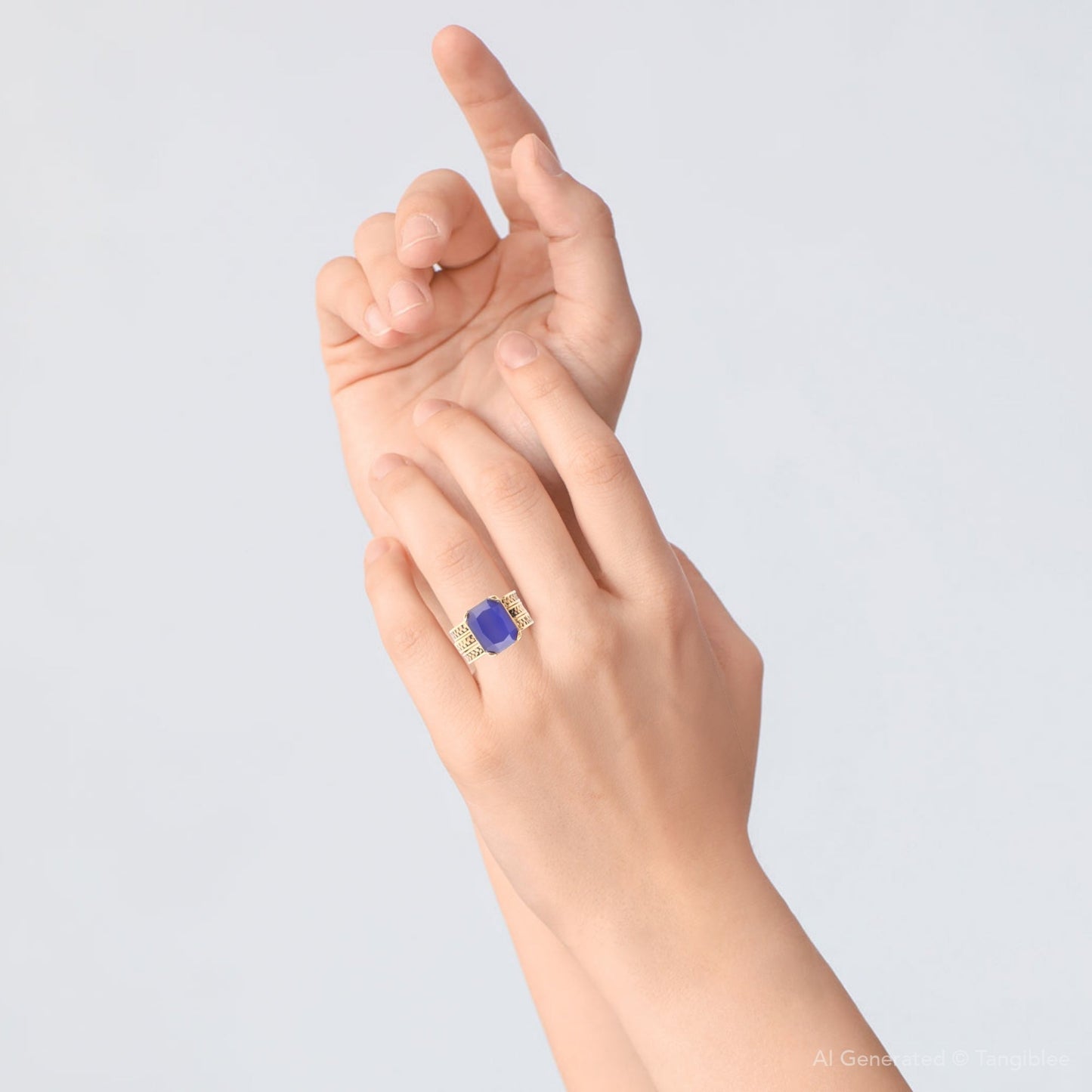 Blue Agate Stackable Golden Three Set Ring