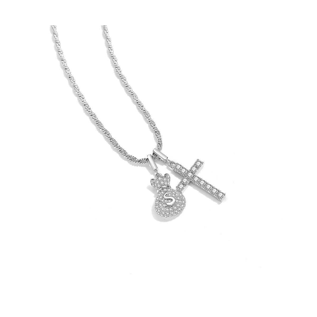 Cross Blessing Bag Silver Necklace-0