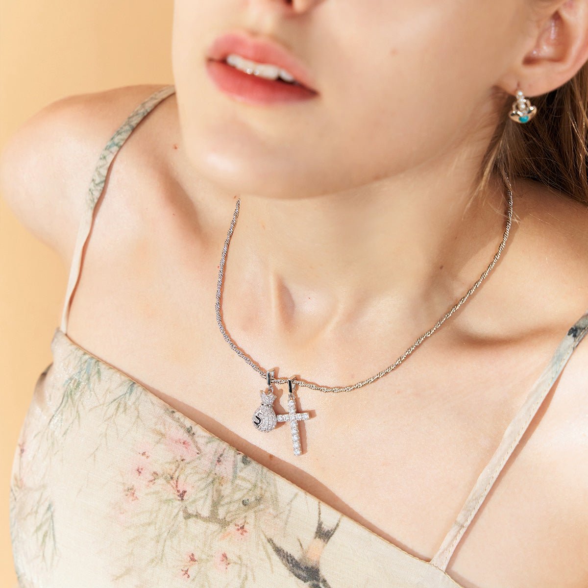 Cross Blessing Bag Silver Necklace-2