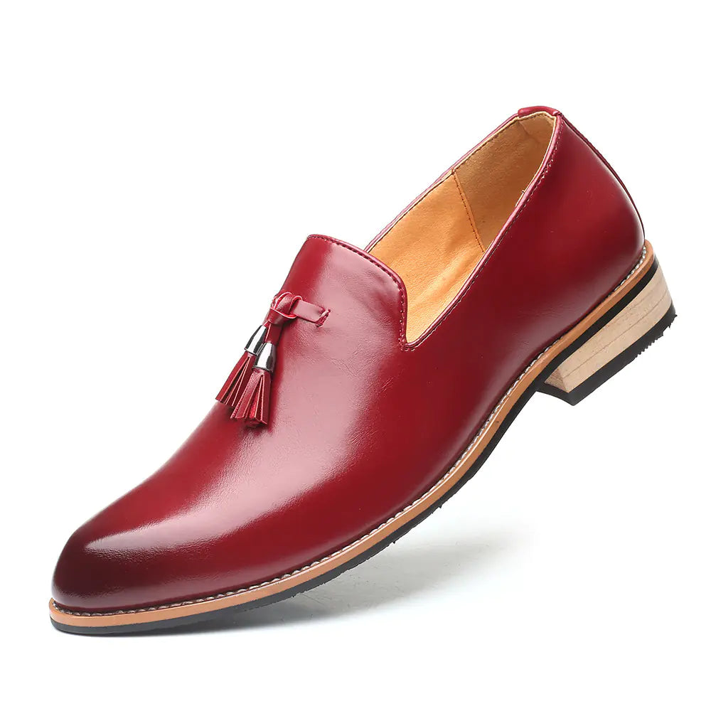 Men's Classic Preppy Style Leather Dress Shoes - Slip-On Style