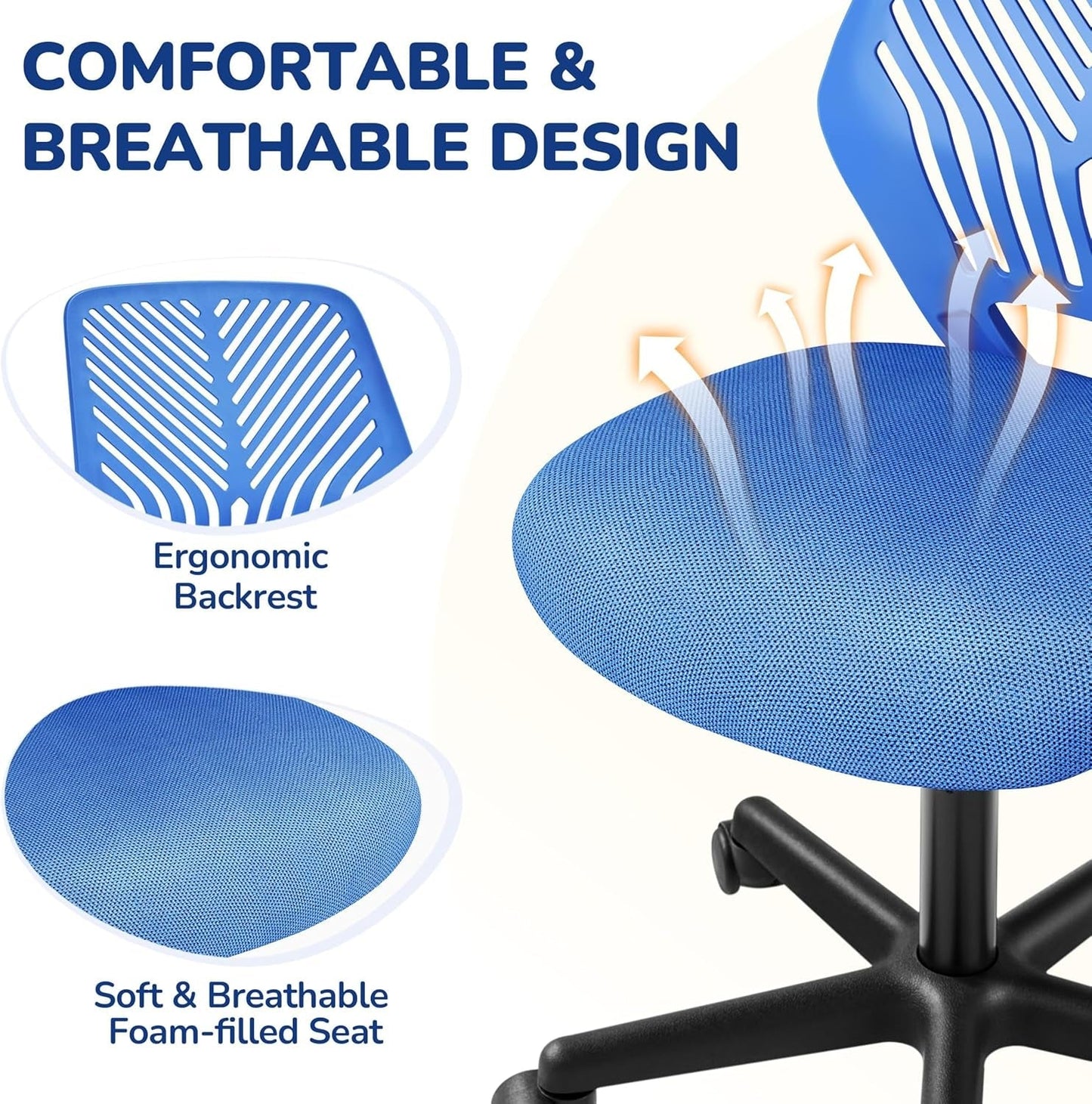 Students Desk Chair Low-Back Armless Study Chair Swivel Task Chair Cute Bedroom Chair with Lumbar Support Adjustable Height for Youth, Blue-4