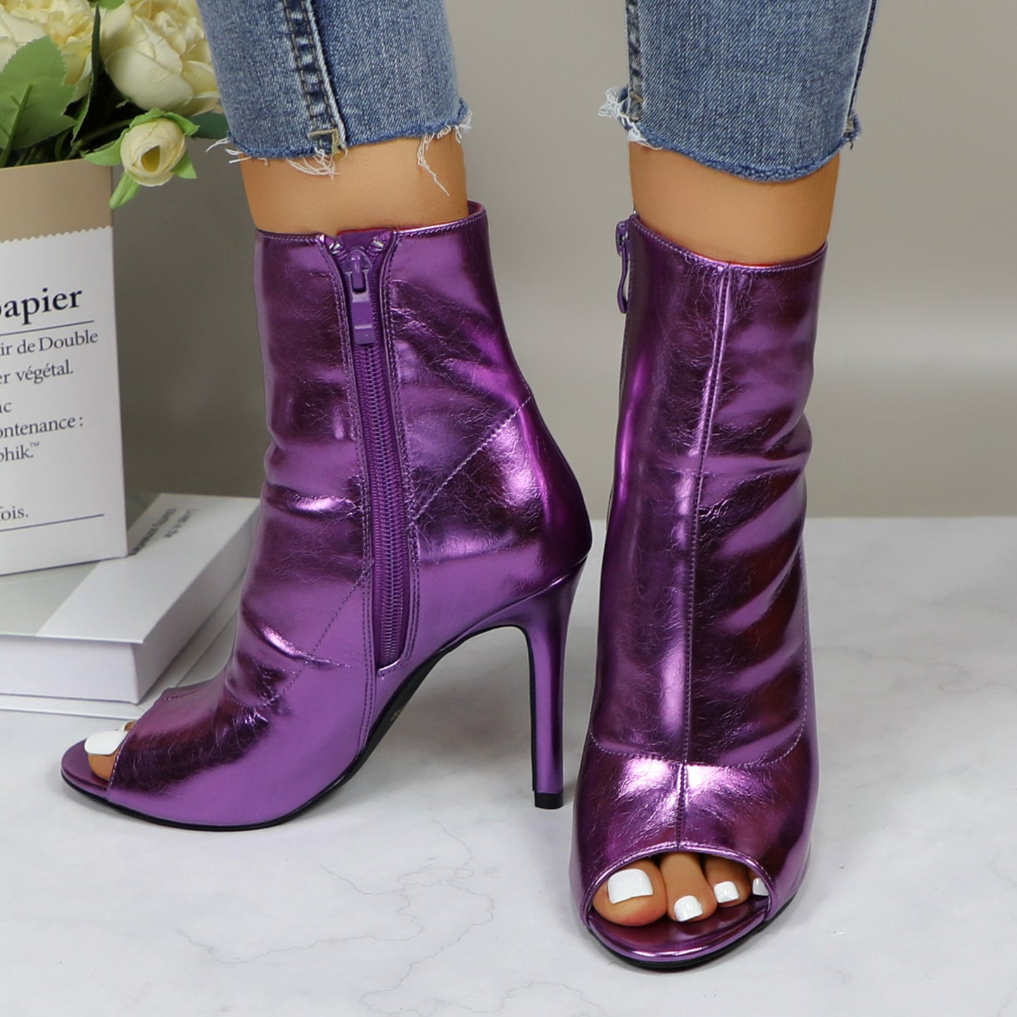 70's Inspired Metallic Stiletto Boots