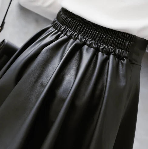 Women's Retro Style Faux Leather A-Line Midi Skirt