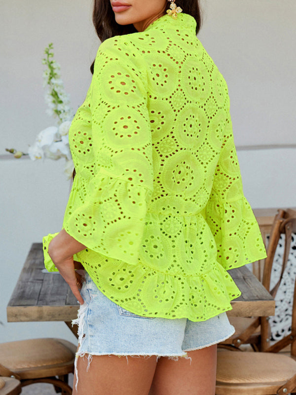 Boho Style Print Lace 3/4 Sleeve Ladies Top