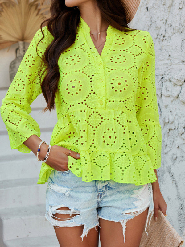 Boho Style Print Lace 3/4 Sleeve Ladies Top