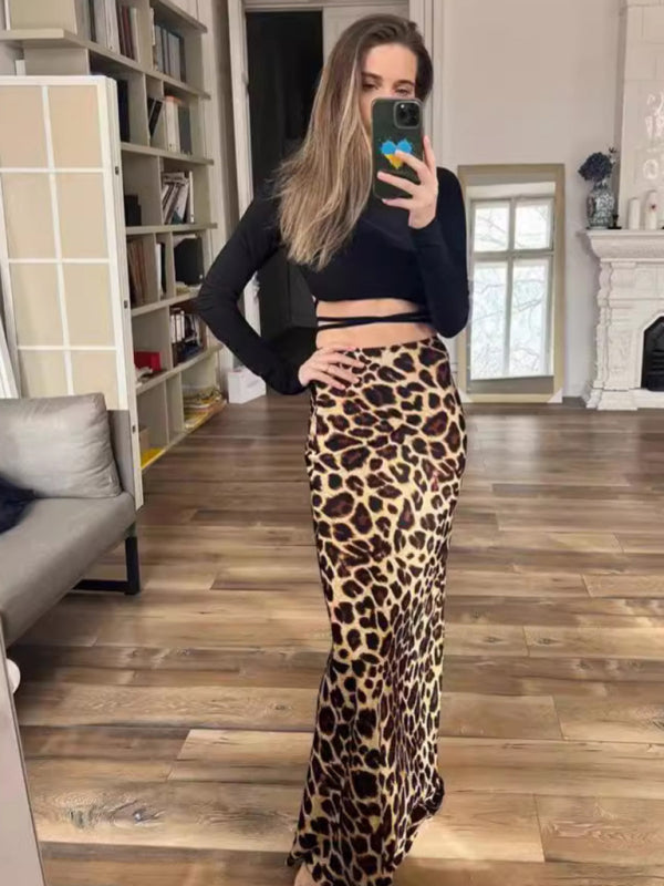 Retro Style Leopard Print Maxi Skirt