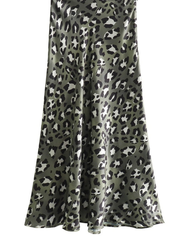 Retro Style Leopard Print Maxi Skirt