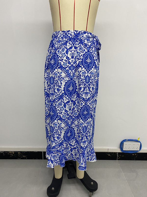 Retro-Glam Paisley Print Slinky Vacation Hi-Lo Skirt
