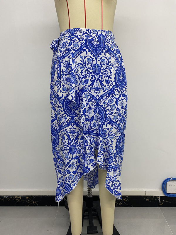 Retro-Glam Paisley Print Slinky Vacation Hi-Lo Skirt