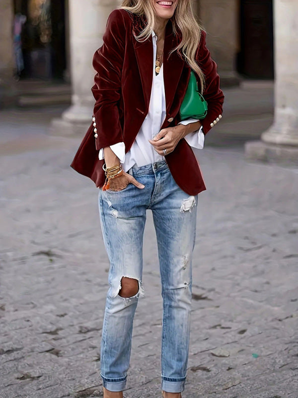 Women's Glam Velvet Suit Jacket - Slim Fit - Multiple Colors - Four Season