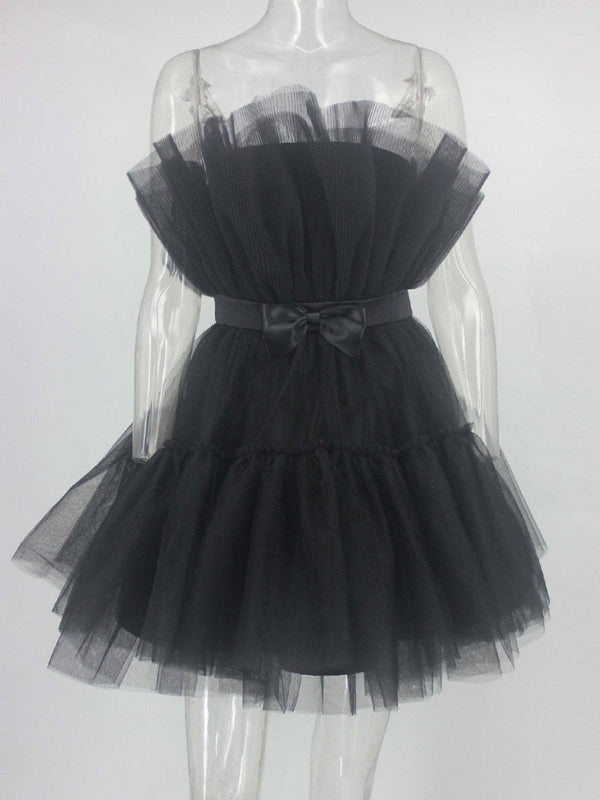 Vintage Style Tulle Bow Tulle Mini Dress