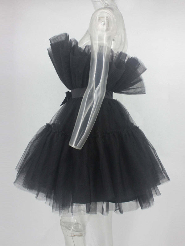Vintage Style Tulle Bow Tulle Mini Dress