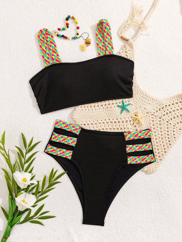 Vintage Glam Inspired Women's Braided Bikini Set - High Elasticity Swimwear