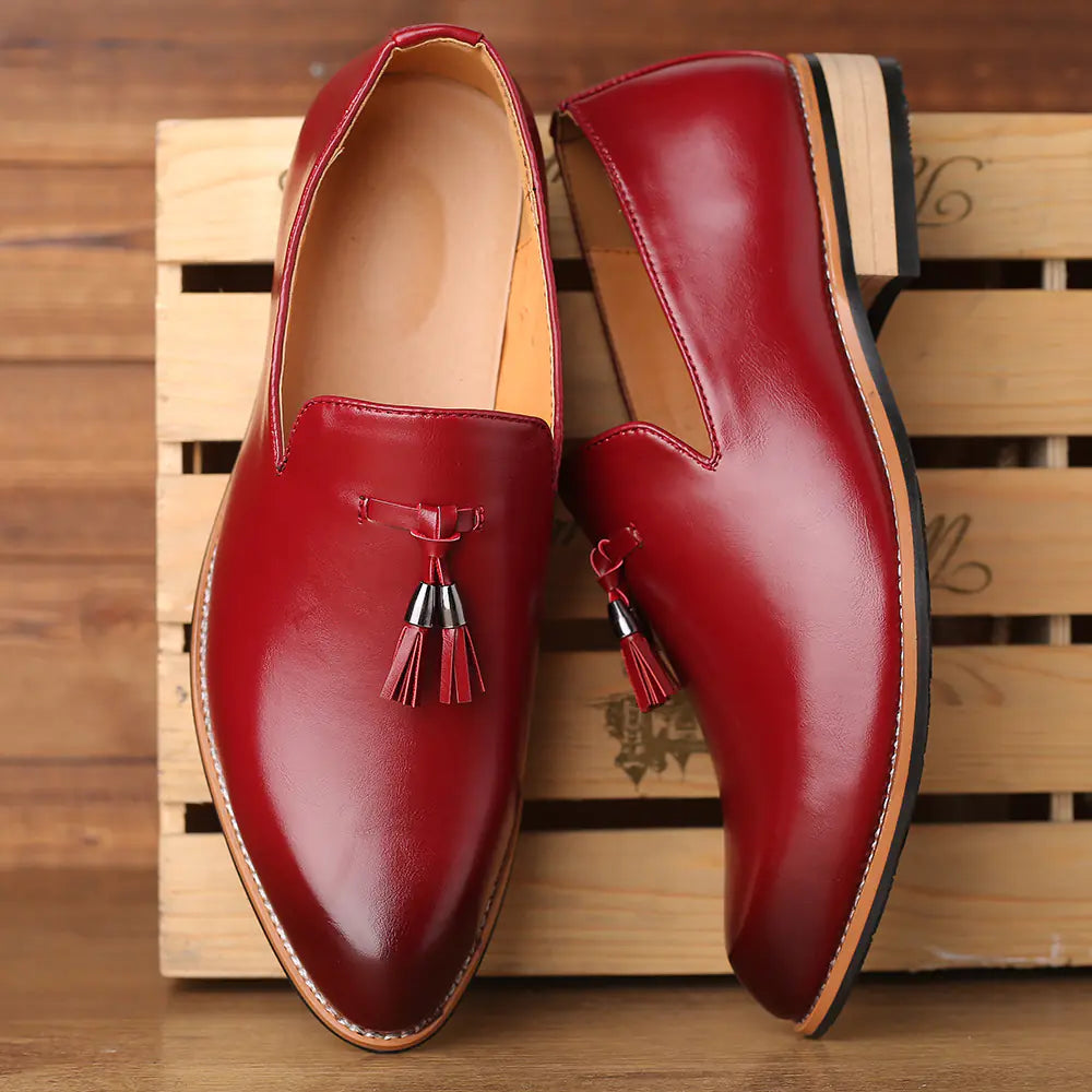 Men's Classic Preppy Style Leather Dress Shoes - Slip-On Style