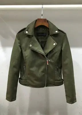 Ladies Classic Retro Biker Style Leather Jacket