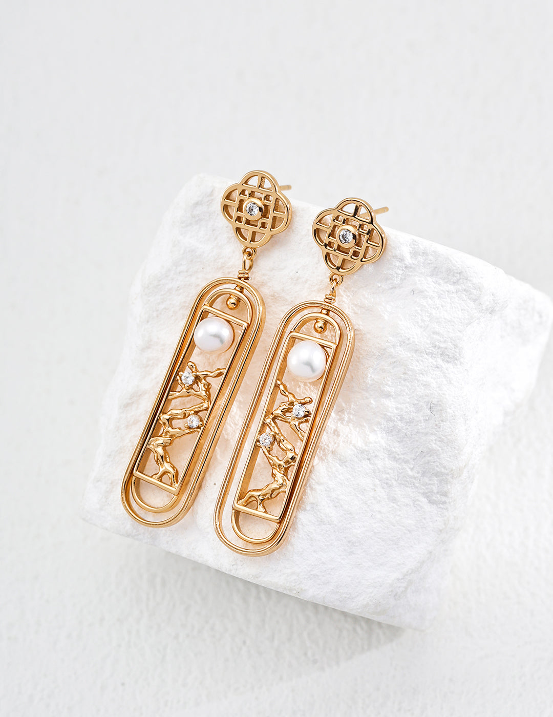 Chinese Style Pearl Zircon Earrings-1