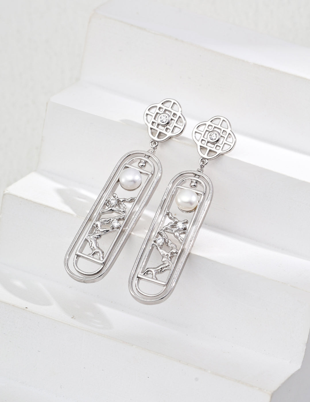 Chinese Style Pearl Zircon Earrings-3