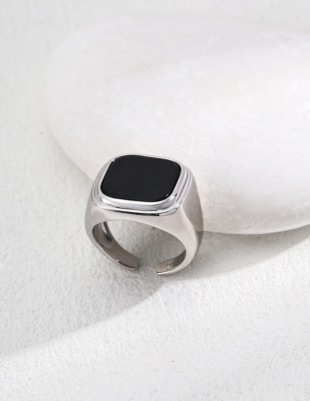 Simple Square Black Onyx Ring-2