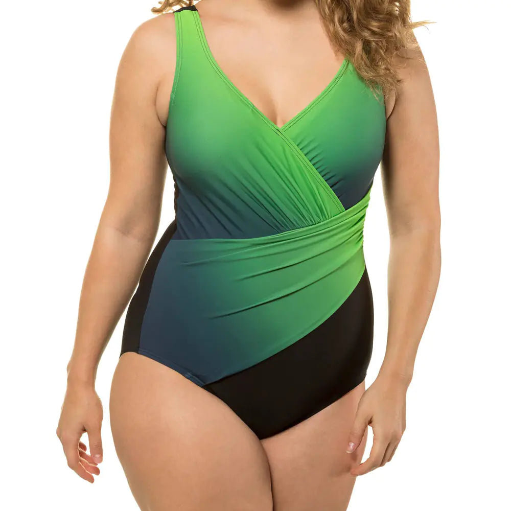 Plus Size Classic Glam Women's High Waist Gradient Swimsuit Dress
