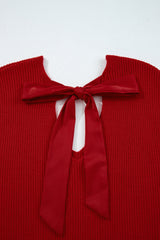 Bow Back Lantern Sleeve V-Neck Sweater