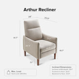 Arthur Mid Century Recliner Chair With 3 Positions Taupe Stripe Jacquard-1