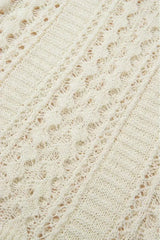 White Hollow Out Knit Bracelet Sleeve Drop Shoulder Sweater