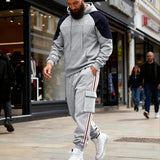 Loose Color-block Textured Hoodie And Sweatpants Casual Set