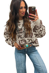 Brown Colorblock Bow Pattern Drop Sleeve Sweater