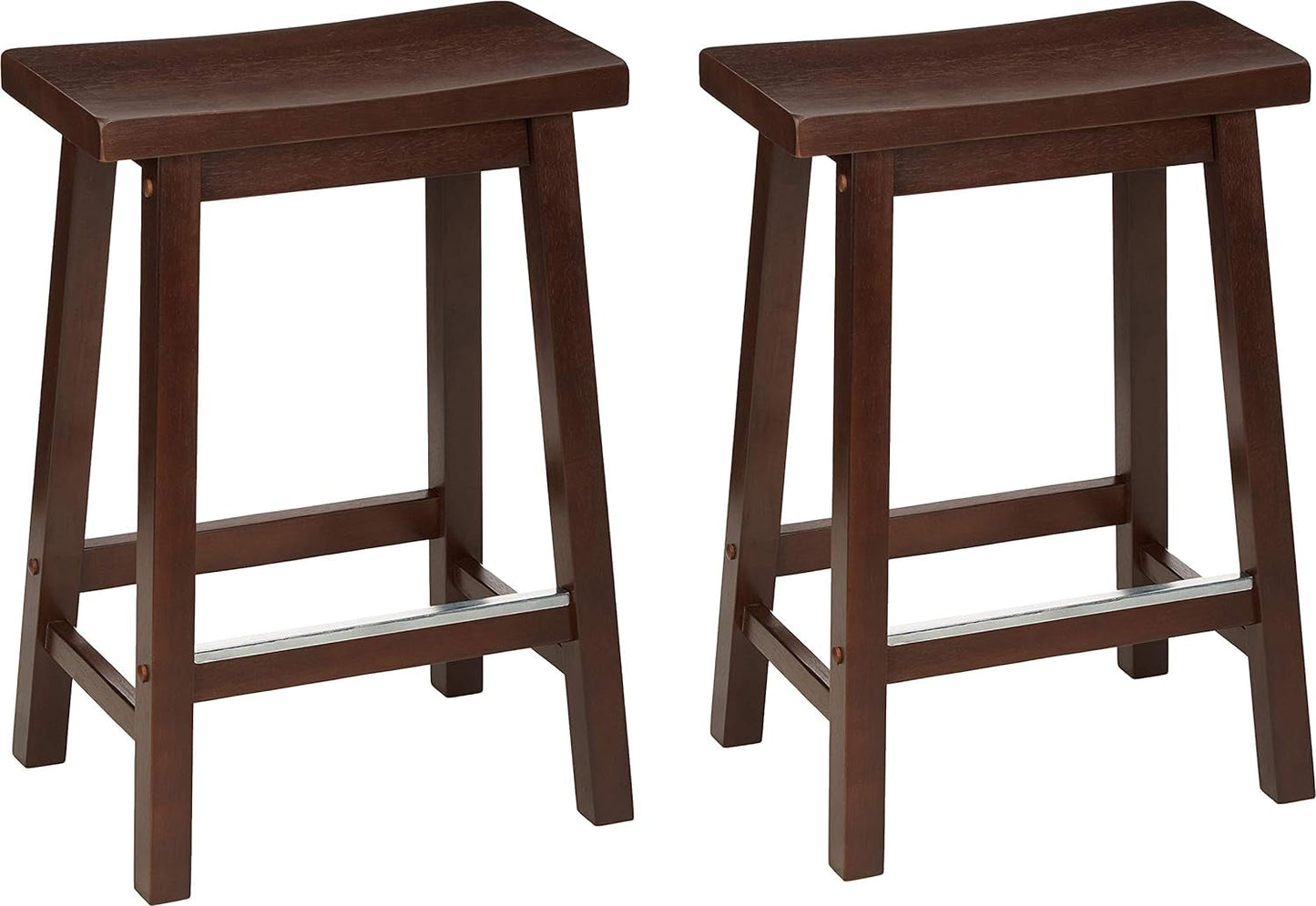 Solid Wood Saddle-Seat Kitchen Counter-Height Stool, 24-Inch Height, Walnut Finish - Set of 2-0