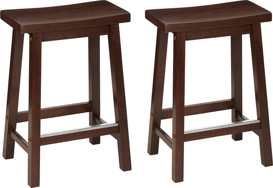 Solid Wood Saddle-Seat Kitchen Counter-Height Stool, 24-Inch Height, Walnut Finish - Set of 2-0