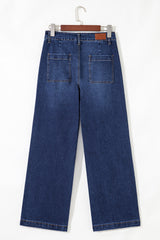 Denim High Waist Patch Pocket Straight Leg Jeans