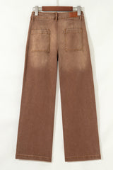 Denim High Waist Patch Pocket Straight Leg Jeans