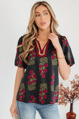 Zoe Contrast Slit Neckline Blouse