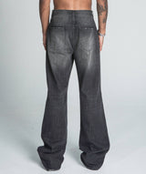 AJ09B-2 BLACK DISTRESSED BAGGY JEANS