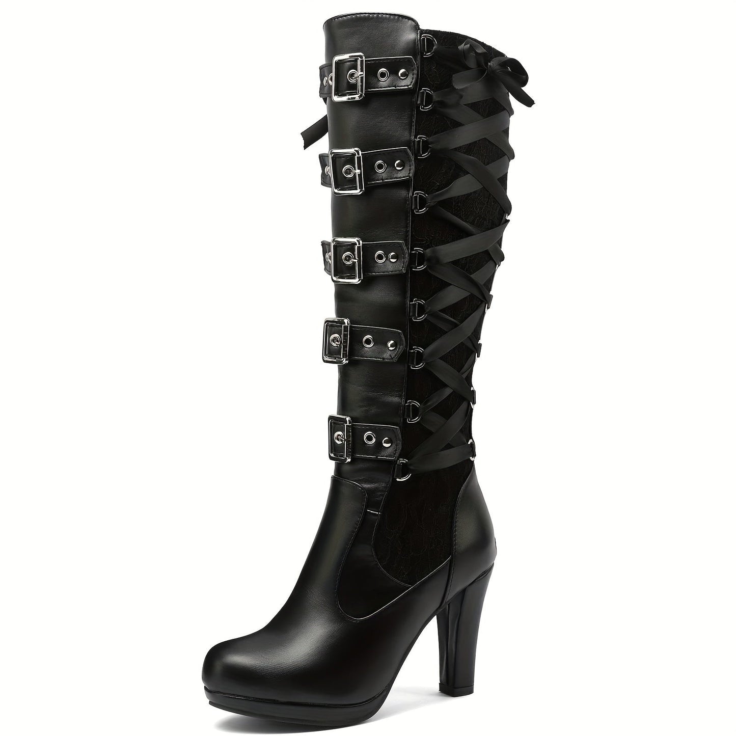 Platform Punk Tall Goth Buckled Knee-High Boots
