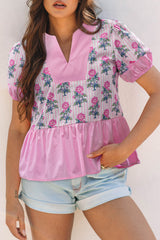 Theodora Patchwork Ruffle Hem Blouse