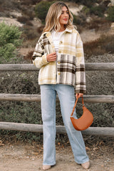 Plaid Patchwork Side Pocket Button-Up Shacket