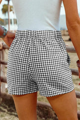 Blue Vintage Gingham Print High Waisted Loose Shorts
