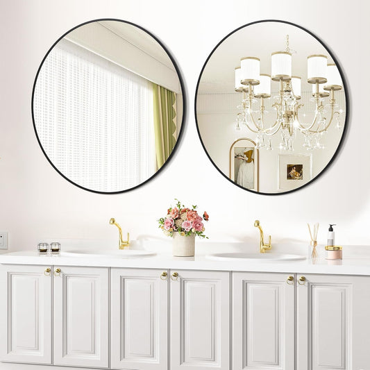 Round Mirror, 32 Inch Circle Mirror, Black Metal Frame round Mirrors for Wall, Bathroom Mirrors for Wall Decor, Wall Mirrors for Entryway, Living Room, Dining Room, Easy to Install-1