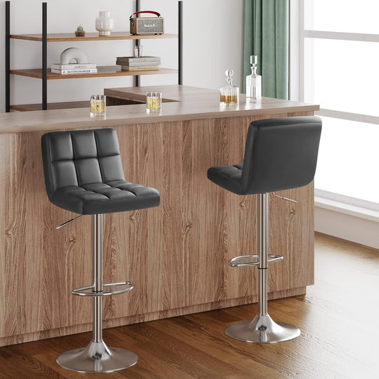 Bar Stools Modern Pu Leather Swivel Adjustable Hydraulic Bar Stool Square Counter Height Stool Set of 2 (Gray)-1
