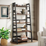 Five Tier Industrial Bookshelf Rustic Brown Timber-2