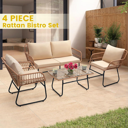 Four Piece Outdoor Wicker Sofa Rattan Chairs Set-1
