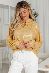 Solid Metallic Sequin Balloon Sleeve Blouse