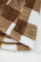 Checker Sherpa Button-Up Pocketed Cardigan