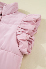 Solid Flutter Sleeve Snap Button Puffer Vest